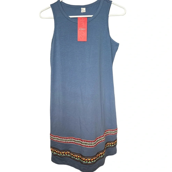 ROMWE Women’s Sleeveless Medium Boho Tank Light Blue Summer Dress BNWT - Picture 1 of 7